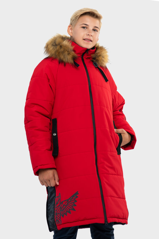 *Пальто мал арт. 13563 Talvi, цвет красный, размер 134/68