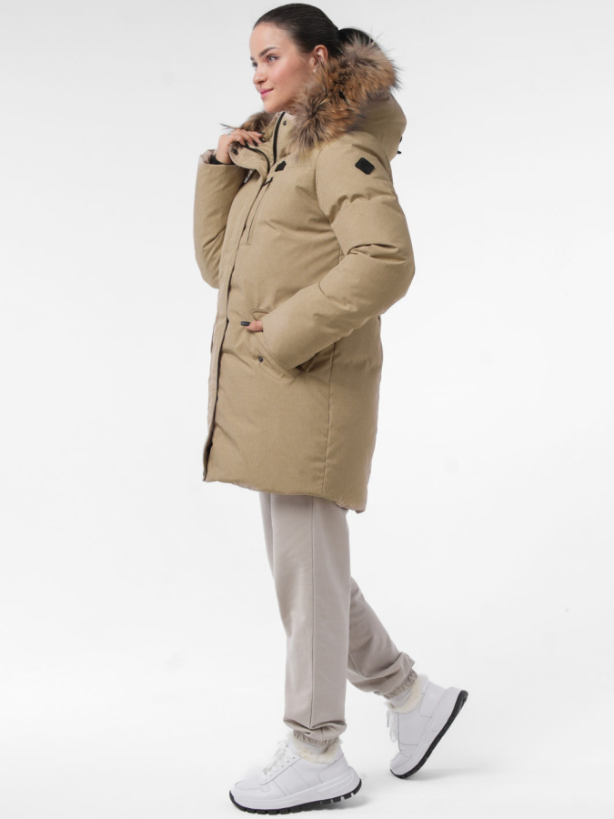 *Пуховик женский удлиненный П2-062-21 (42, Бежевый, , , , , )