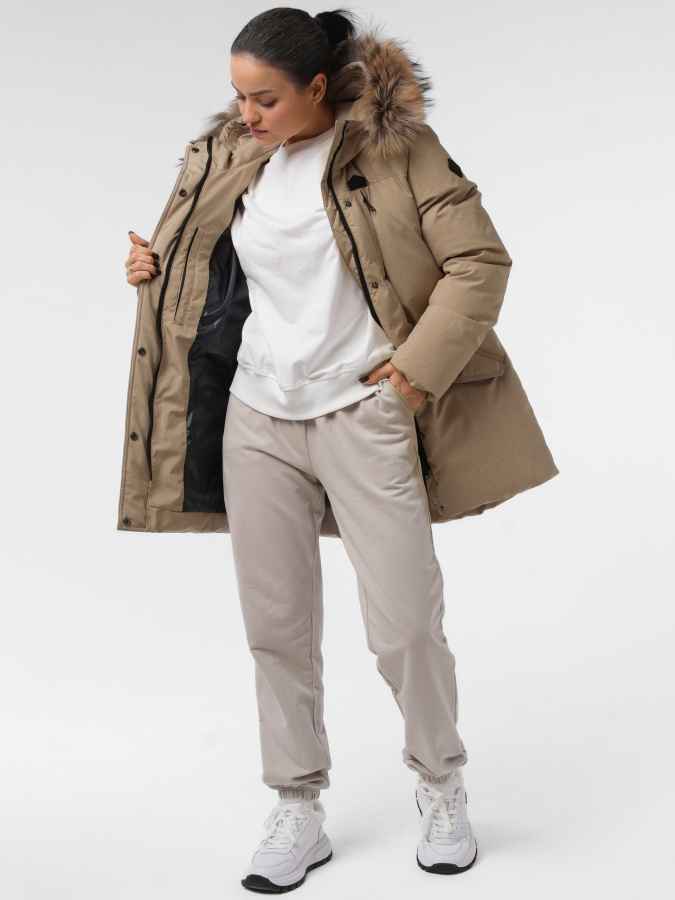 *Пуховик женский удлиненный П2-062-21 (42, Бежевый, , , , , )