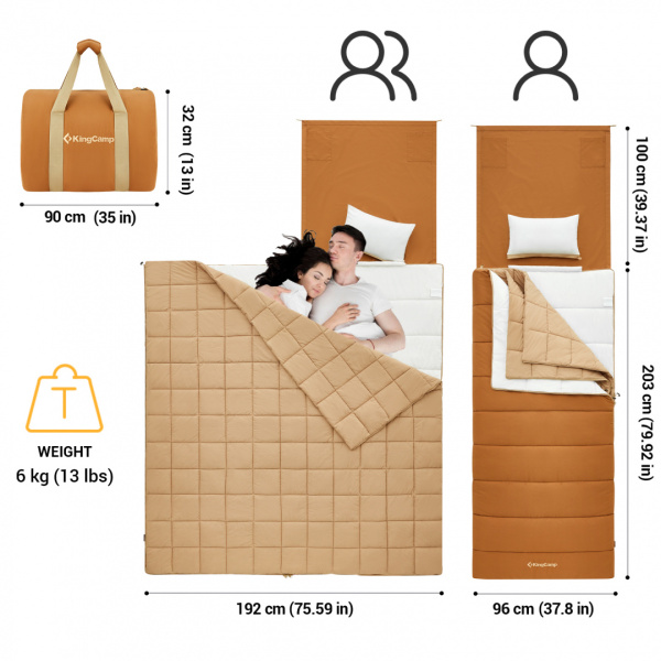 King Camp 2218 grassy 600 -22°с 203x96 спальный мешок (-22°с, коричневый левый)