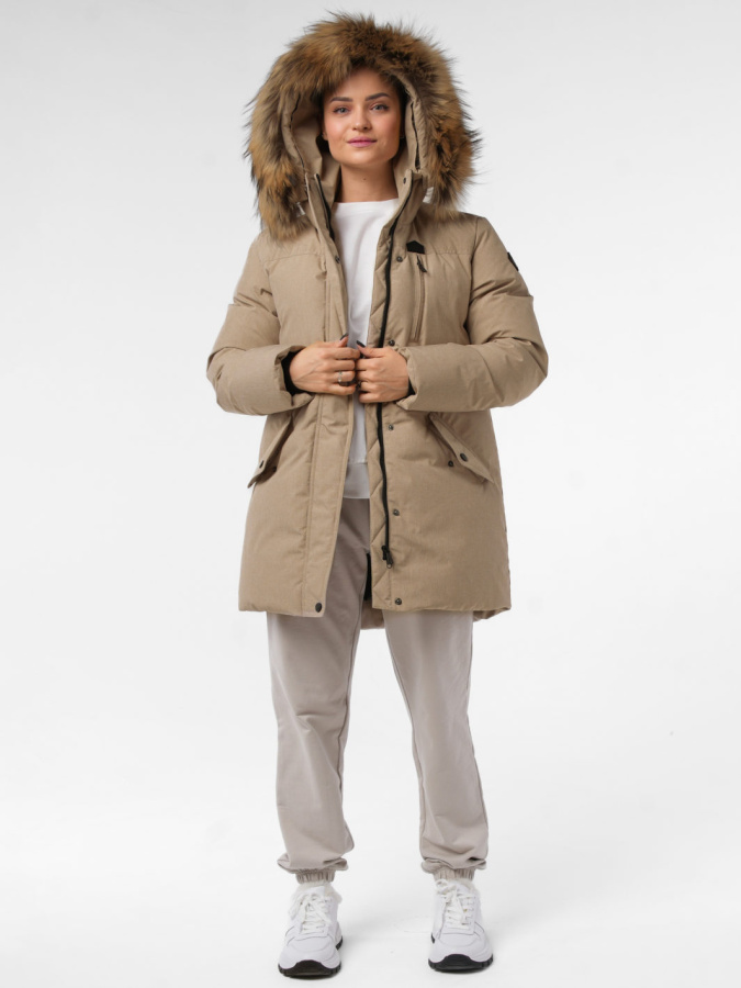 *Пуховик женский удлиненный П2-062-21 (42, Бежевый, , , , , )