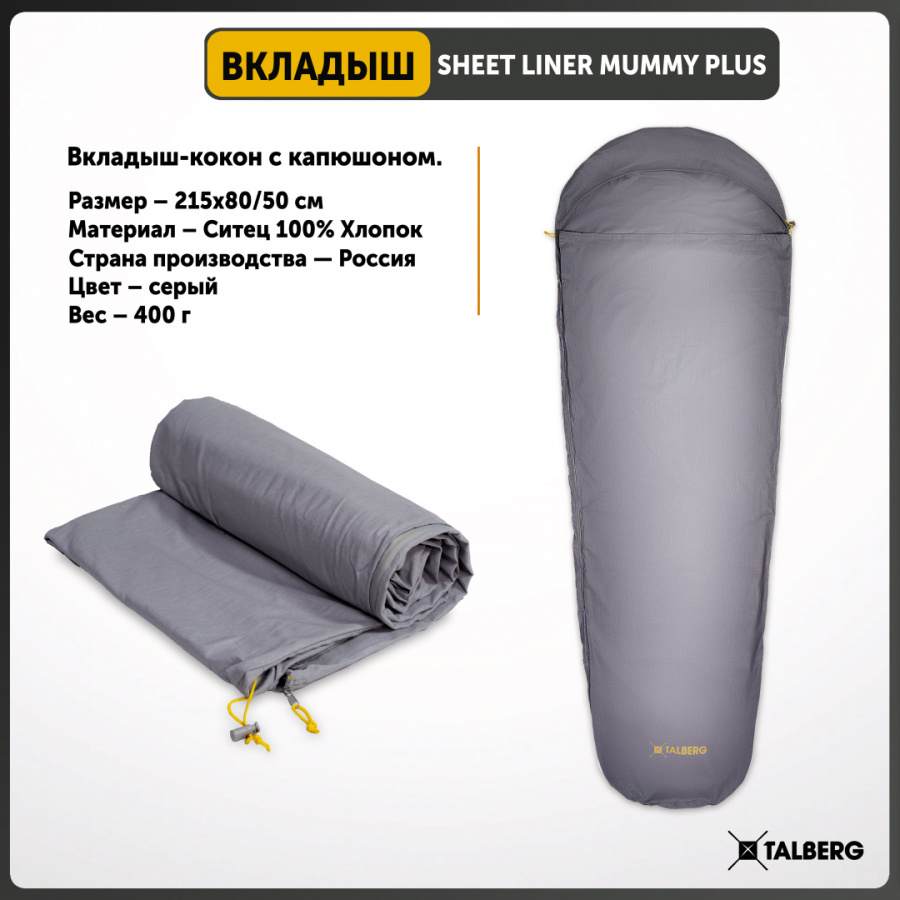 SHEET LINER MUMMY PLUS вкладыш в спальный мешок (серый)