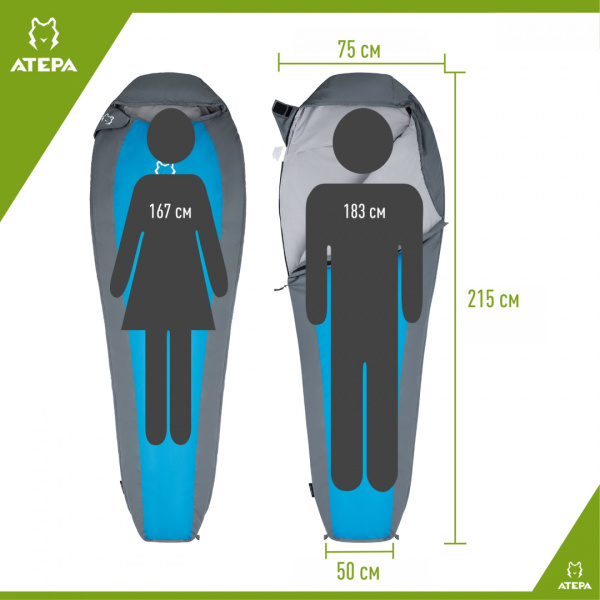 Atepa 2002 compact 1000 0°с 215х75х50 спальный мешок (0c, зеленый левый)