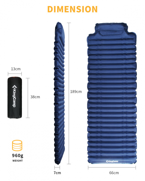 Talberg 1903 comfort light коврик надувной (синий, 189 х 66 х 7/11 см)