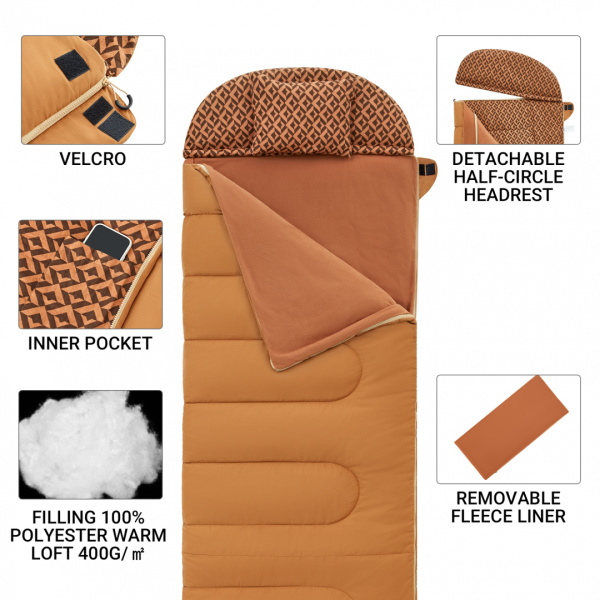 King Camp 2201 forest 400 -15°с 230х90 спальный мешок (-15°с, коричневый левый)