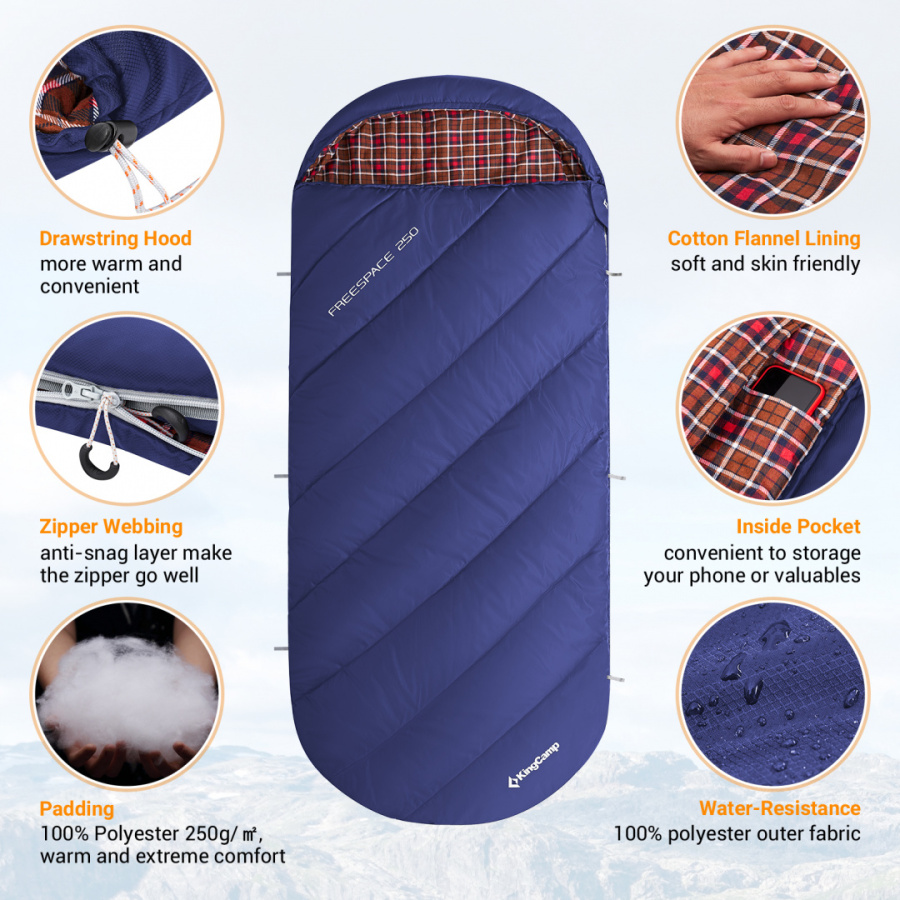 2024 FREE SPACE 250 -8С 220x100 спальный мешок (-8, т.серый левый)
