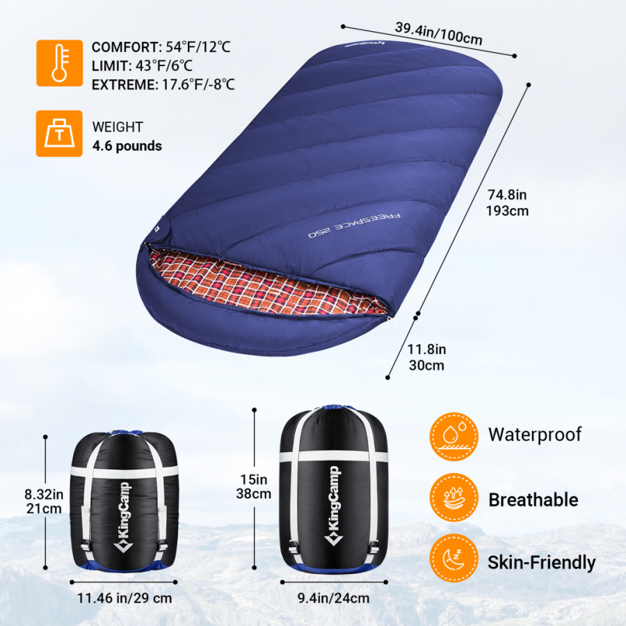 2024 FREE SPACE 250 -8С 220x100 спальный мешок (-8, т.серый левый)