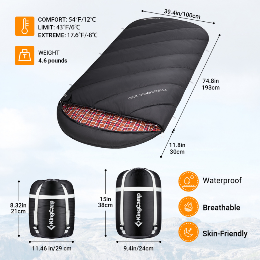 2024 FREE SPACE 250 -8С 220x100 спальный мешок (-8, т.серый левый)