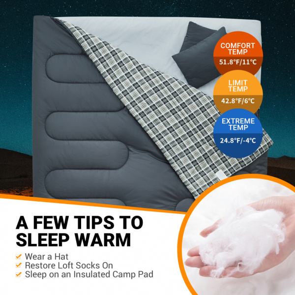 King Camp 2206 airbed sleepingbag 250d -4°с 190x180 спальный мешок (т.серый)