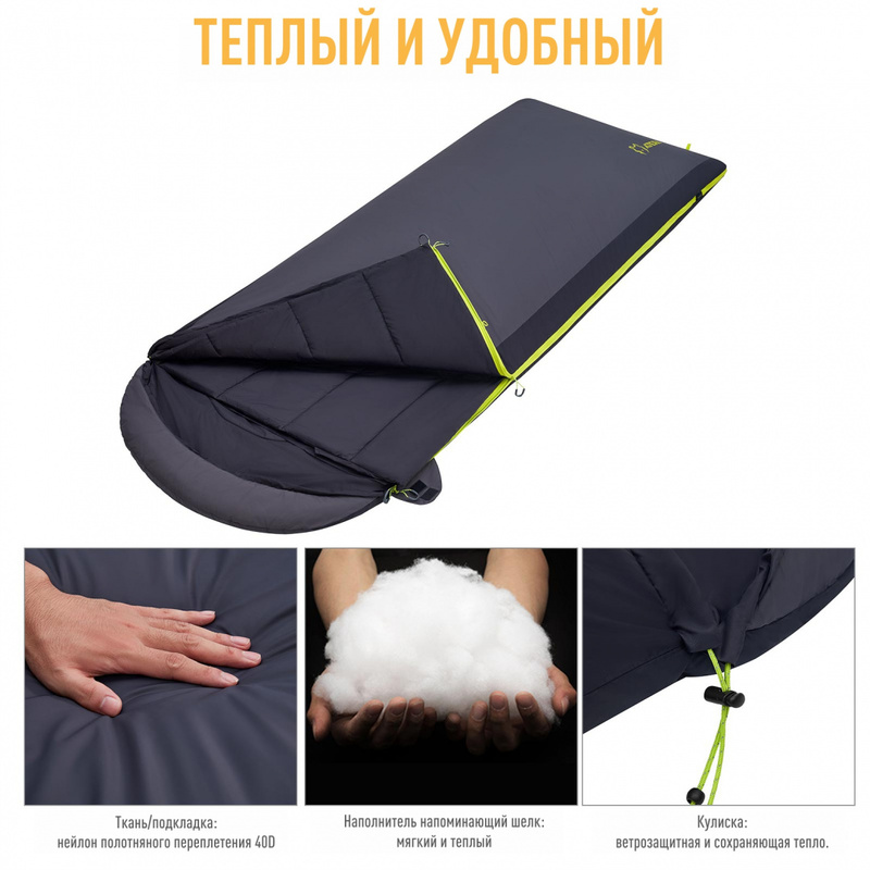2101 ROCKY 520L -4°С 230х90 спальный мешок (-4°C, черный/графитовый правый)