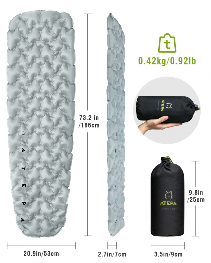 1903 ULTRALIGHT 450 коврик надувной (св.серый, 186х53х7 )