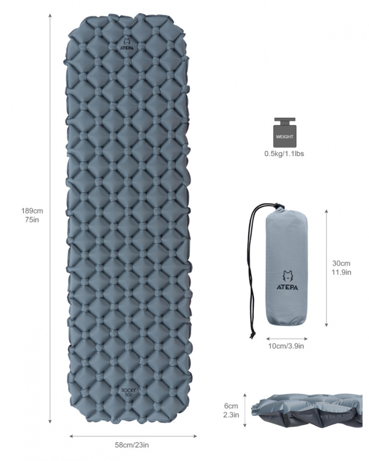 1008 MATTRESS коврик надувной (св. серый, 189х58х6 см)