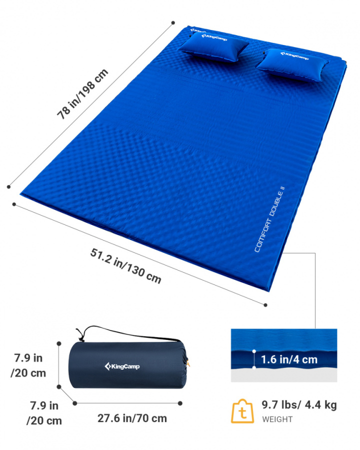 3594 COMFORT DOUBLE коврик самонад (198X130X4см, синий)