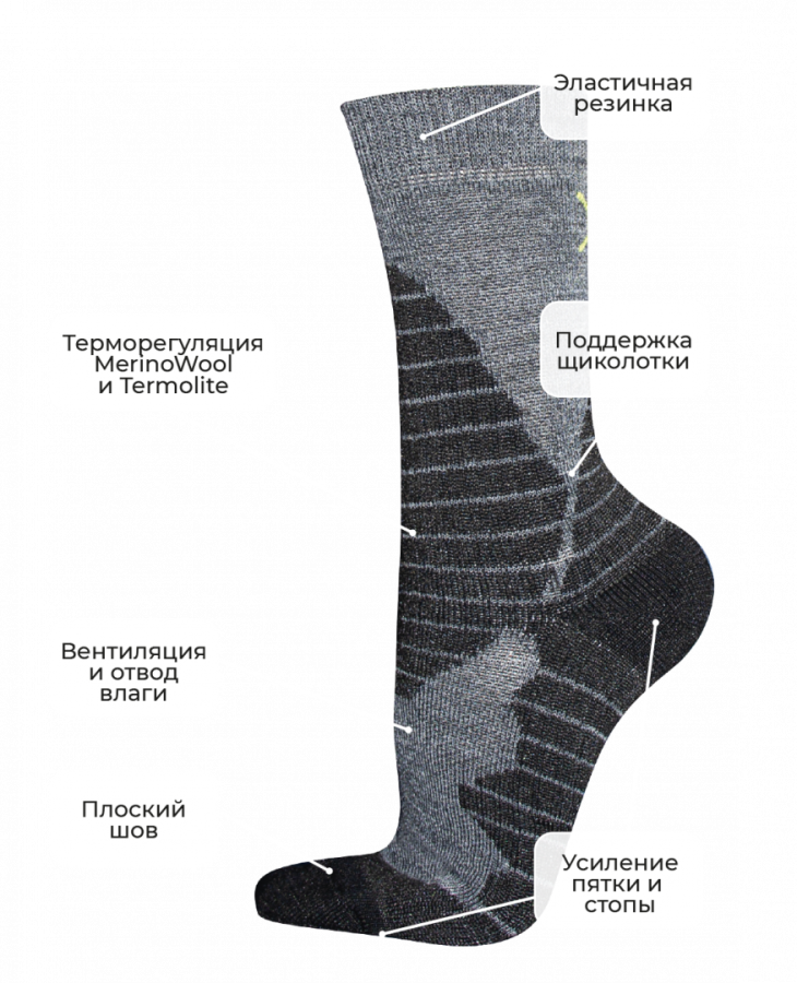 Altai Merino -15°C носки, черный/серый (36-38)