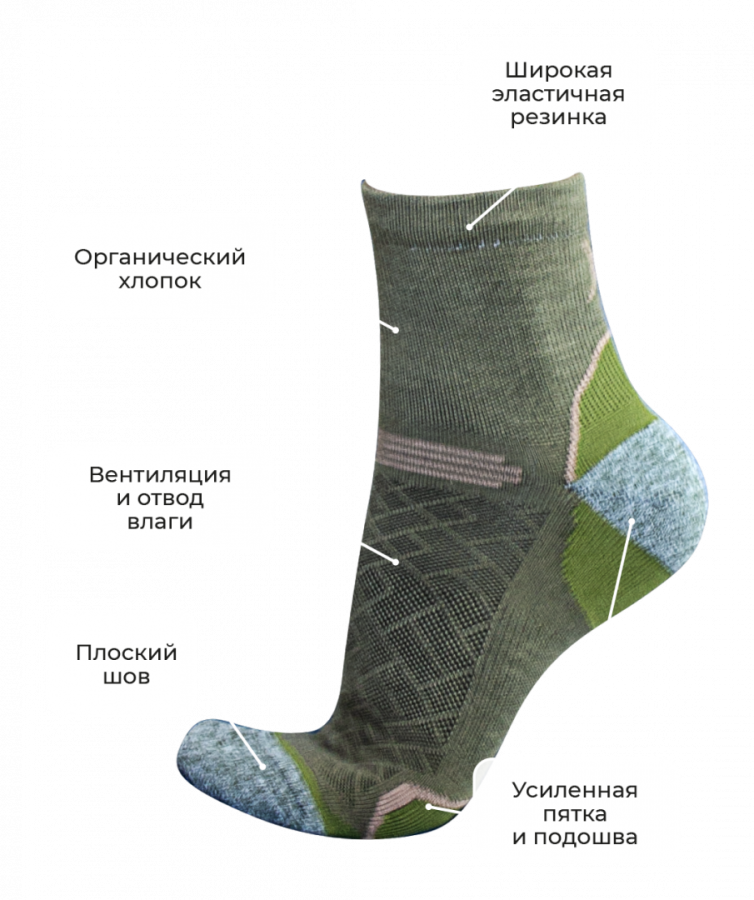Andes Organic +25°C носки, хаки (43-46)