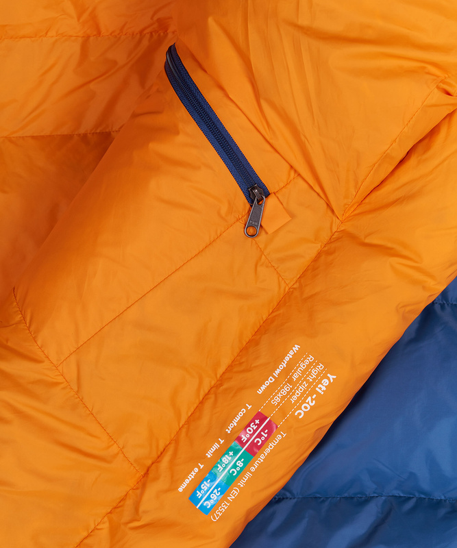 Спальный мешок пуховый Yeti-20C right (Regular, 9723/деним/оранжевый, , , , , )