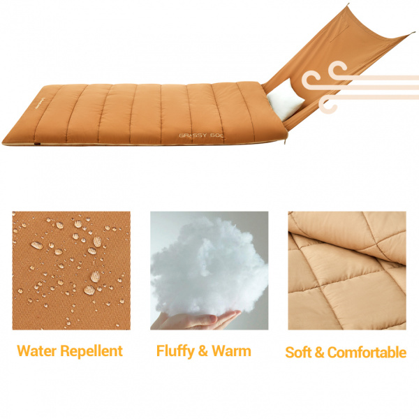 King Camp 2218 grassy 600 -22°с 203x96 спальный мешок (-22°с, коричневый левый)