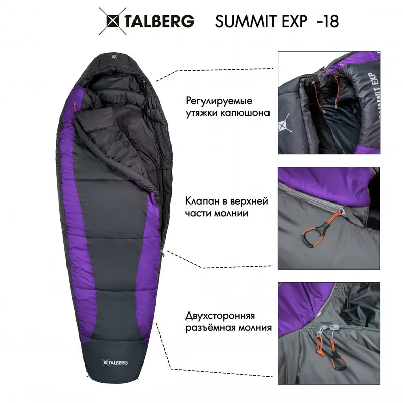 SUMMIT EXP -18°C спальный мешок (-18С, серый/фиолетовый правый)