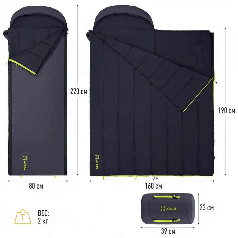 Atepa 2101 rocky 520l -4°с 230х90 спальный мешок (-4°c, черный/графитовый правый)